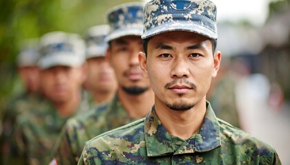 Fototapeta premium Serious military personnel in uniform