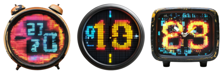 Retro Alarm Clocks Isolated on Transparent Background for Design Use