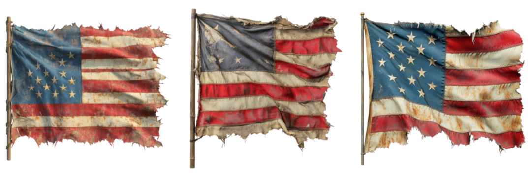 Isolated US Flag on Transparent Background with Worn Textures