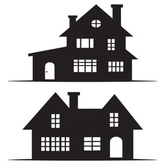 Fototapeta premium Two charming house silhouettes isolated on white background showcase classic architectural designs, perfect for representing home, family, and the essence of community living