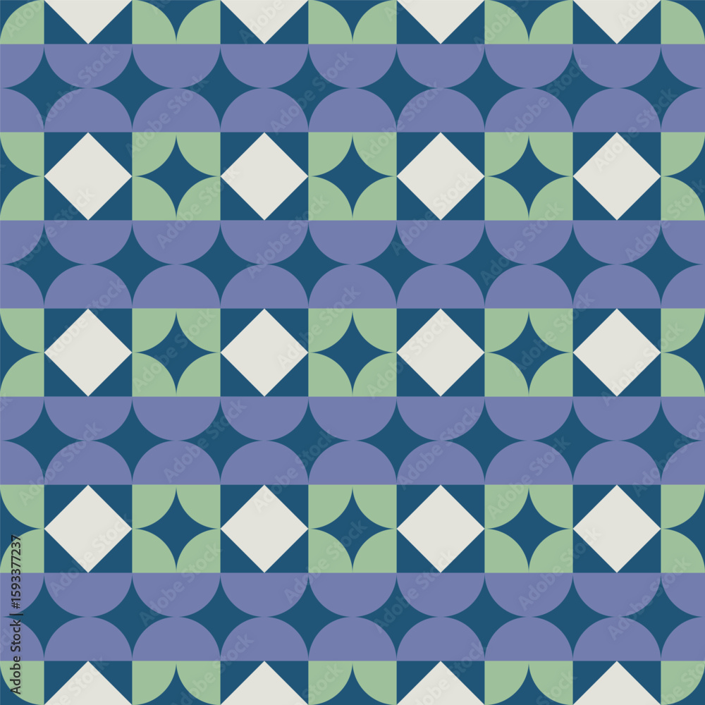 Poster geometric seamless pattern with circles and diamond shapes in retro colors