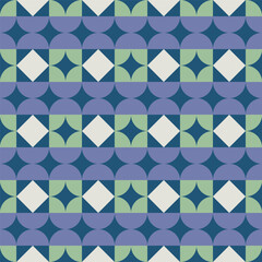 Geometric Seamless Pattern with Circles and Diamond Shapes in Retro Colors