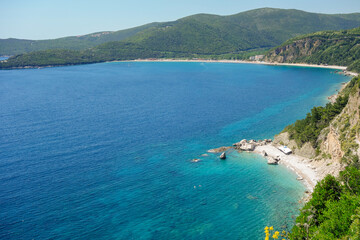 Obraz premium wonderful coastline in Montenegro. Budva town, Calypso beach. Panoramic