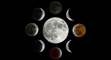 Obraz premium Lunar phases and eclipse progression displayed in a circular arrangement