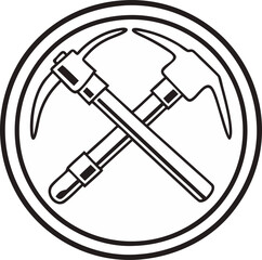 Illustration of a picture of a cross-shaped pickaxe in a diamond-shaped frame, symbolizing the basic tools in mining or excavation construction work.
