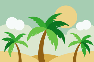 Fototapeta premium Tropical beach scene with palm trees and sun
