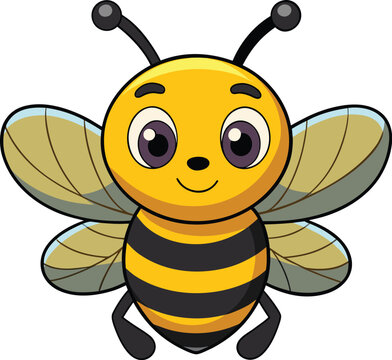 A delightful cartoon bumble bee design with bold lines and bright colors, ideal for children's media or a playful honey themed graphic.