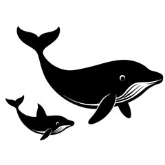Obraz premium Stylized silhouette of a mother and baby whale swimming together