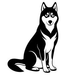 Obraz premium Stylized black and white husky dog sitting portrait
