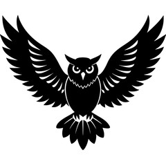Obraz premium Stylized black owl silhouette with wings spread wide