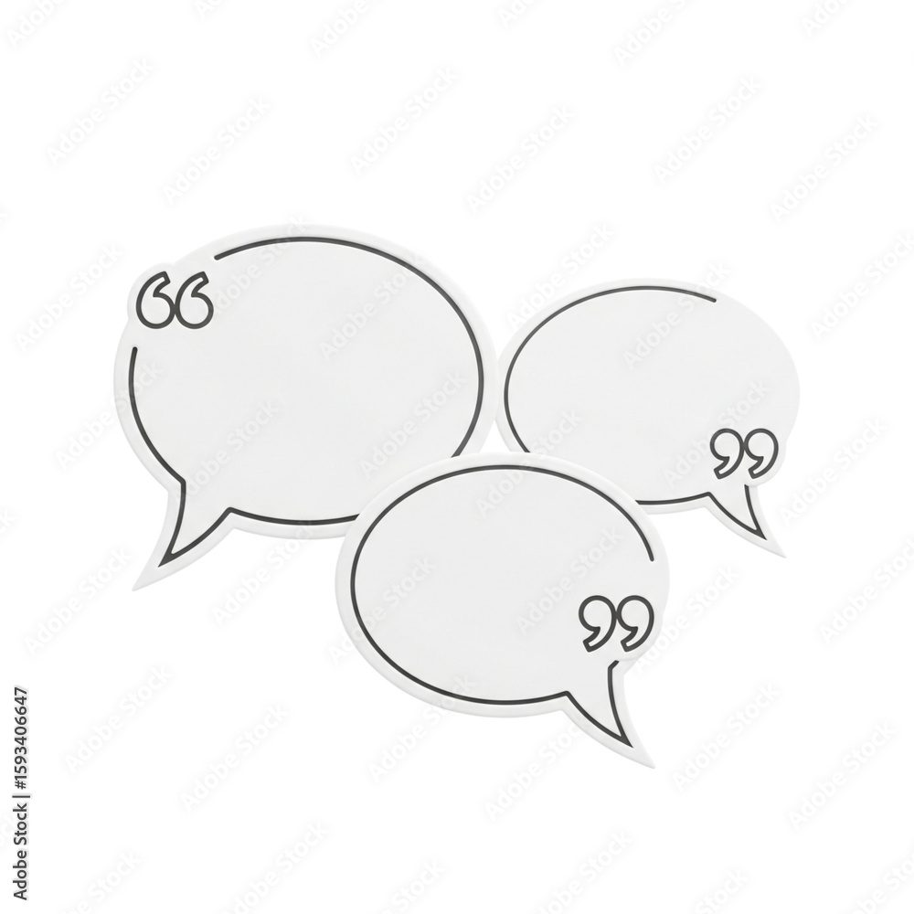 Aufkleber three white speech bubbles with quotation marks offer a clean, modern design for communication and d