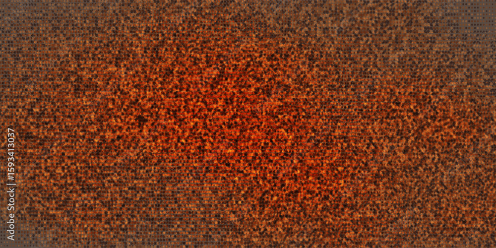 Poster abstract digital background with glowing orange dots forming a wave pattern on a dark backdrop. mode