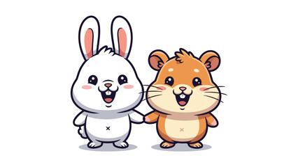 Obraz premium Cartoon Bunny and Hamster Holding Hands Illustration for Children's Media Projects