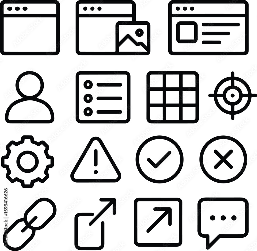 Poster simple line style website user interface icon set for design