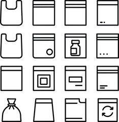 Simple Outline Package Bag Collection of Container and Pouch Icons
