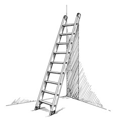 Sketch of a ladder leaning against a wall in a simple style  