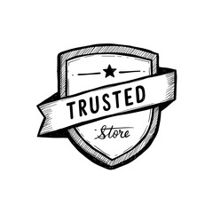 Trusted store badge in hand-drawn style with star and ribbon  