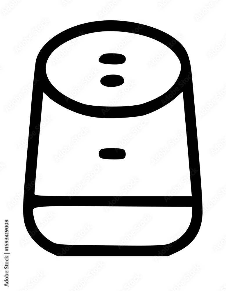 Poster stylized line drawing of a smart speaker device with a rounded, cylindrical shape.