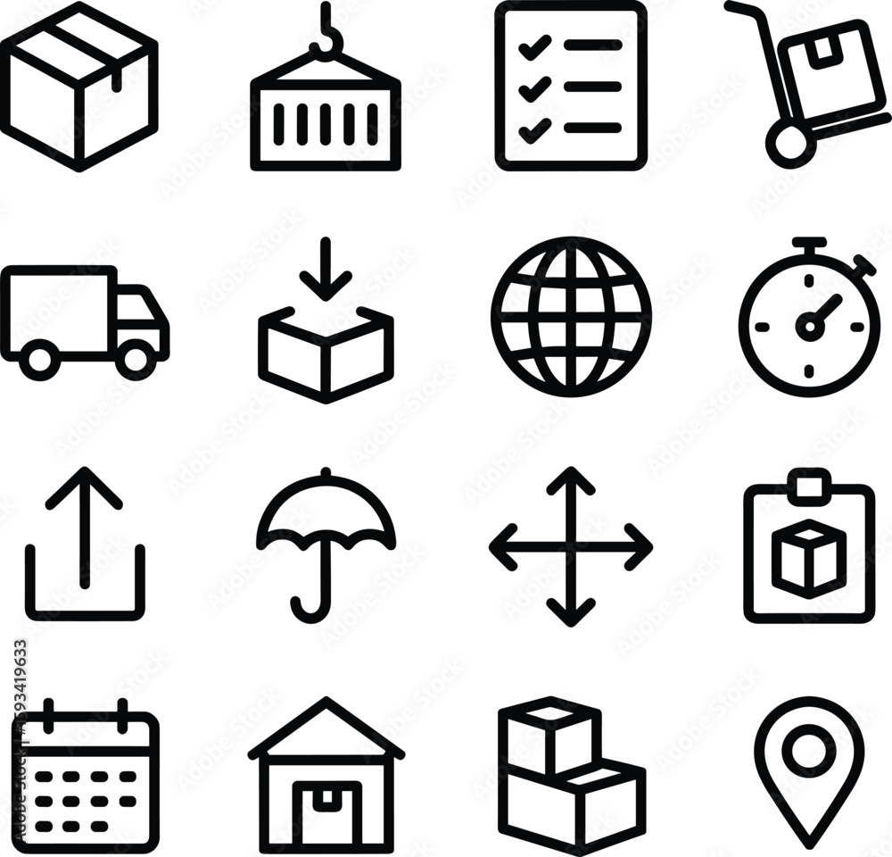 Poster Simple Outline Delivery and Logistics Service Icons for Website and App Design