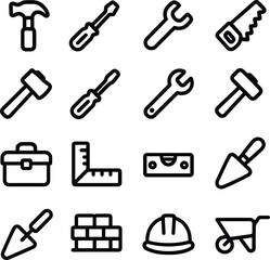 Outline Simple Tool and Equipment Construction Icon Set for Repair