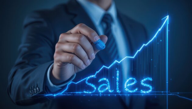 Augmented reality sales growth visualization with business professional
