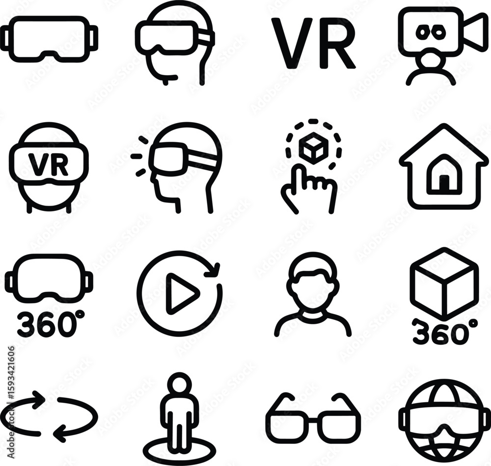 Poster simple line virtual reality symbol sign shape icon set collection