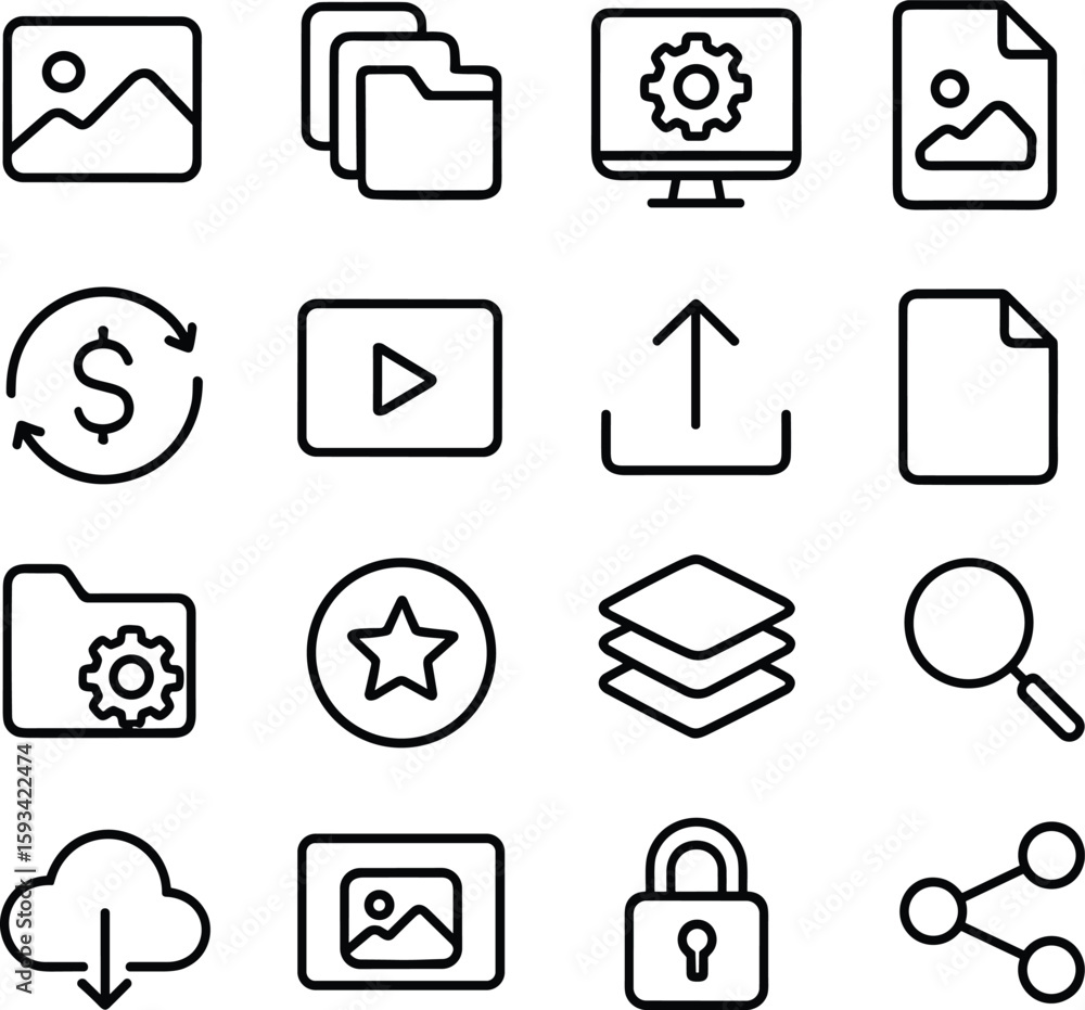 Aufkleber minimalist outline interface element icon set for website and application design