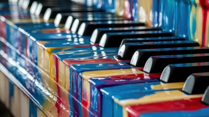 Expressive Artistry: A Piano Keyboard Adorned with Vivid, Flowing Pigments