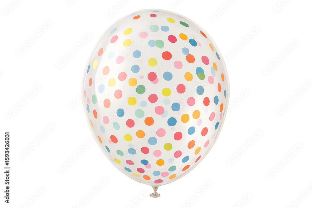 Poster single white balloon with colorful polka dots floating on a transparent background, perfect for part