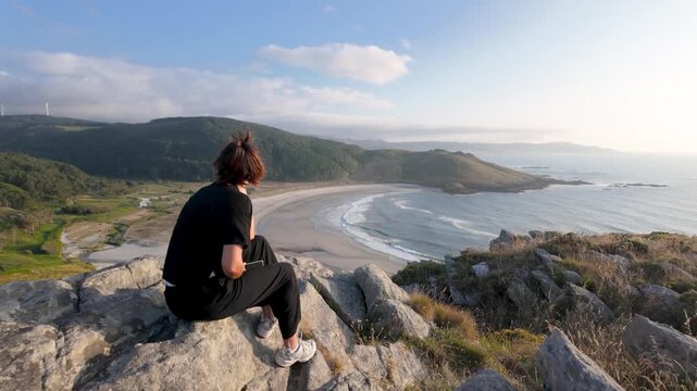 Breathtaking view of soesto beach from pe&ntilde;&oacute;n de castro, showcasing the beauty of the galician coastline