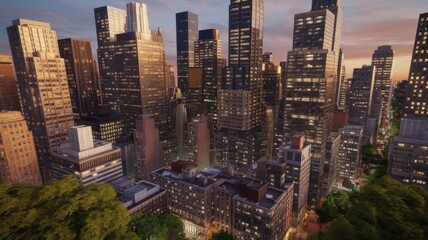 Captivating cityscape view at twilight, showcasing architectural marvels