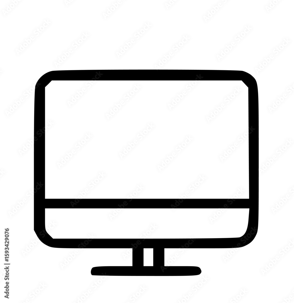 Fototapete A simple, black and white line drawing of a computer monitor with a rectangular screen and stand.