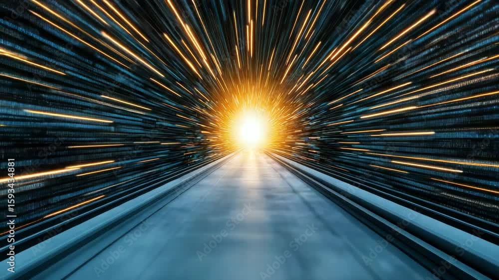 Poster dynamic motion through bright light tunnel experience speed and energy in abstract form