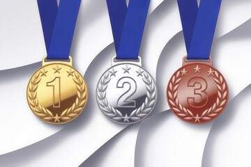 A Series of Victory: Gold, Silver, and Bronze Medals on Display Rendered