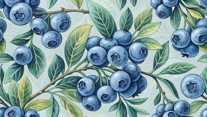 Vector illustration seamless pattern blueberry pattern for printing on fabric or wallpaper.