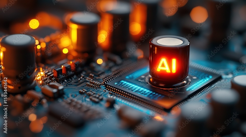 Poster 3d rendered ai technology concept: glowing 