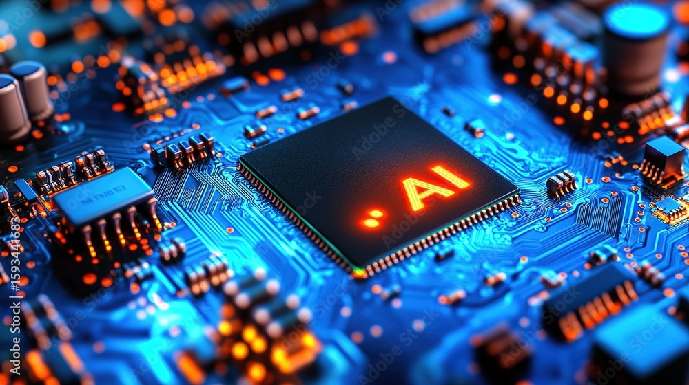 Poster 3d rendered ai technology concept: glowing 