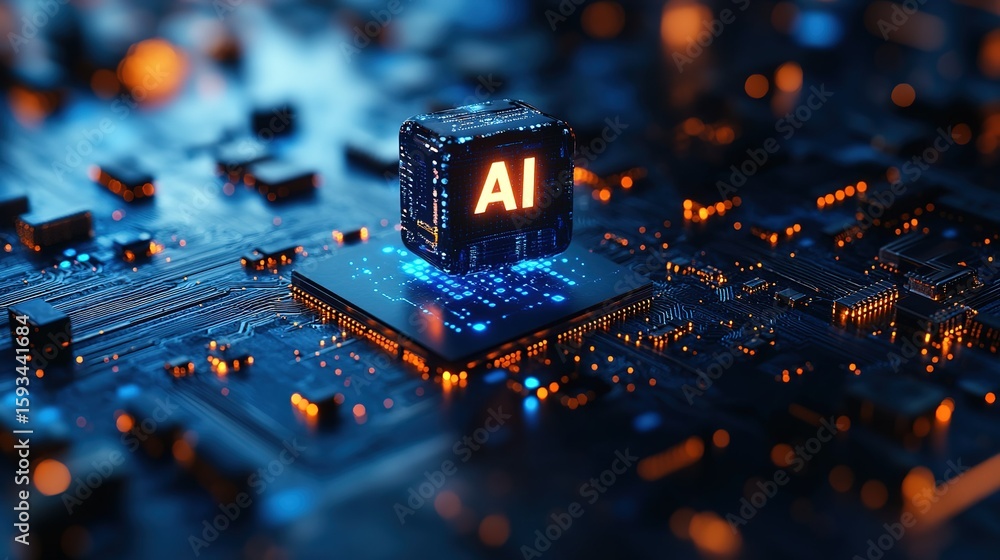 Poster 3d rendered ai technology concept: glowing 