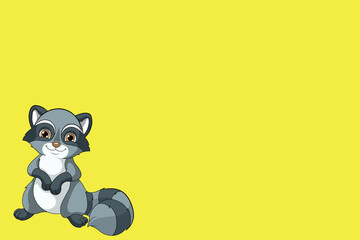 Fototapeta premium Cute Cartoon Raccoon Character on a Bright Yellow Background
