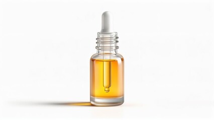 Fototapeta premium Clear glass dropper bottle with amber liquid