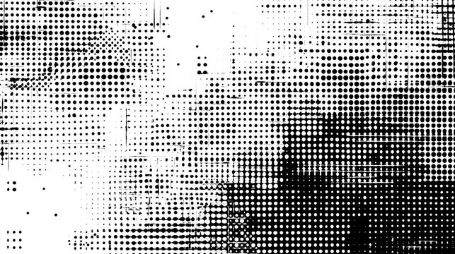 ドットの密度と大きさが滑らかにグラデーションするモノクロ抽象パターン。レトロでクールな印象を与えるグラフィック素材。
