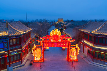 Shanhaiguan Great Wall at night， The word in the photo translates as 