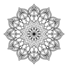 A black and white mandala flower coloring page line art 