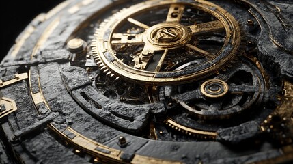 Obraz premium Intricate Golden Gears and Stonework