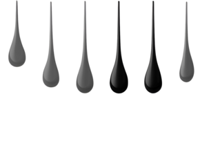 Gray and black liquid drops falling dark background