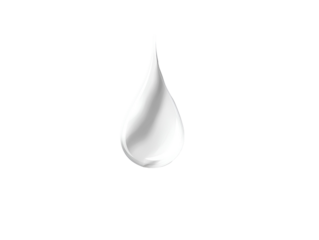 A single white drop falling against a black background,