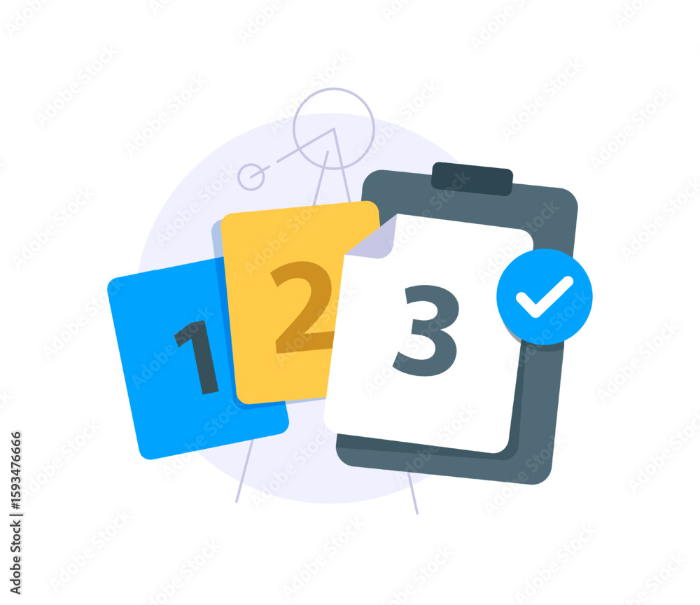 Poster multiple sheets with clipboard, representing easy document or file requirements. for paperwork, admi