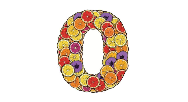 Vector letter o fruit slices citrus fruits colorful fruit art healthy eating vitamin c alphabet design one hundred
