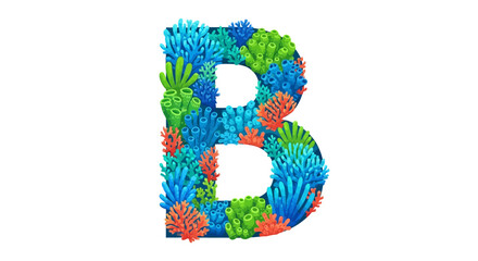 Vector letter b coral reef alphabet ocean sea life underwater marine biology aquatic ecosystem education art design