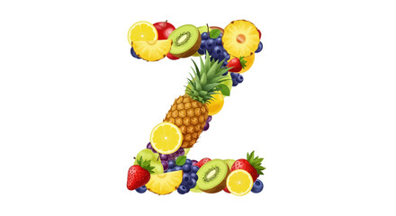 Obraz premium Vector letter z fruit alphabet with pineapple kiwi strawberry lemon grapes apple healthy eating and vitamins diet